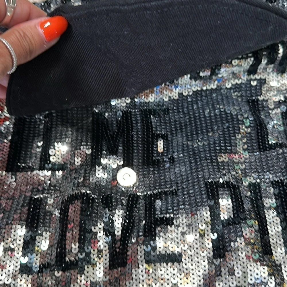 Y2k Victoria's Secret PINK Sequin Bling Backpack Book Bag Travel Silver Black